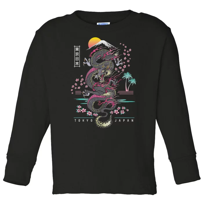 Japanese Tokyo Dragon Asian Inspired Retro 80’S Style Toddler Long Sleeve Shirt