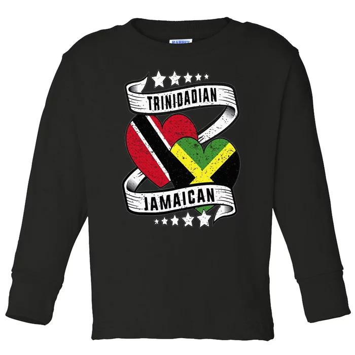 Jamaican Trinidad half Trinidad and half Jamaican flag Toddler Long Sleeve Shirt