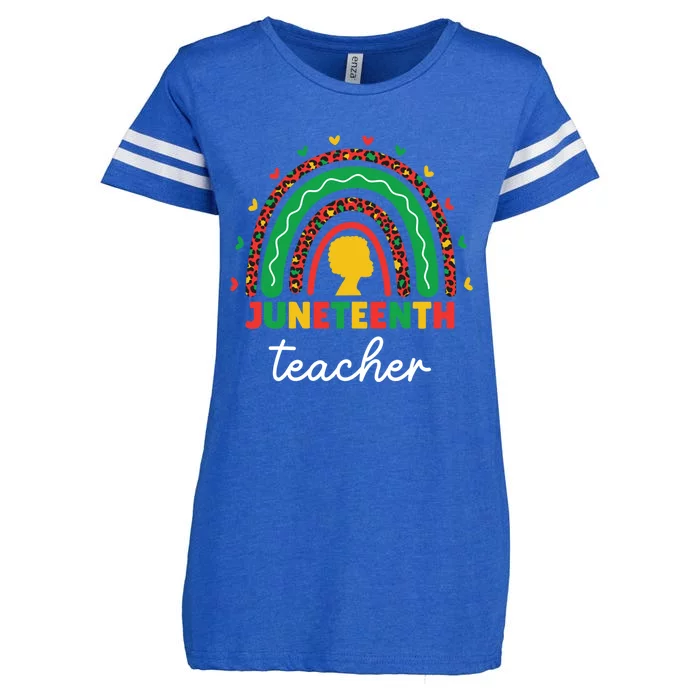 Juneteenth Teacher Leopard Rainbow African American Teacher Gift Enza Ladies Jersey Football T-Shirt