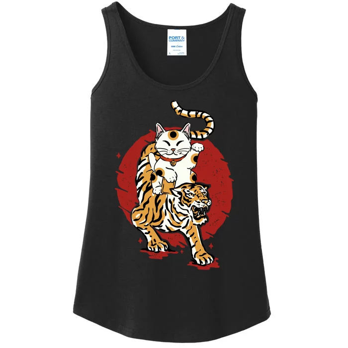 Japanese Tiger Maneki Neko Lucky Cat Japanese Traditional Ladies Essential Tank