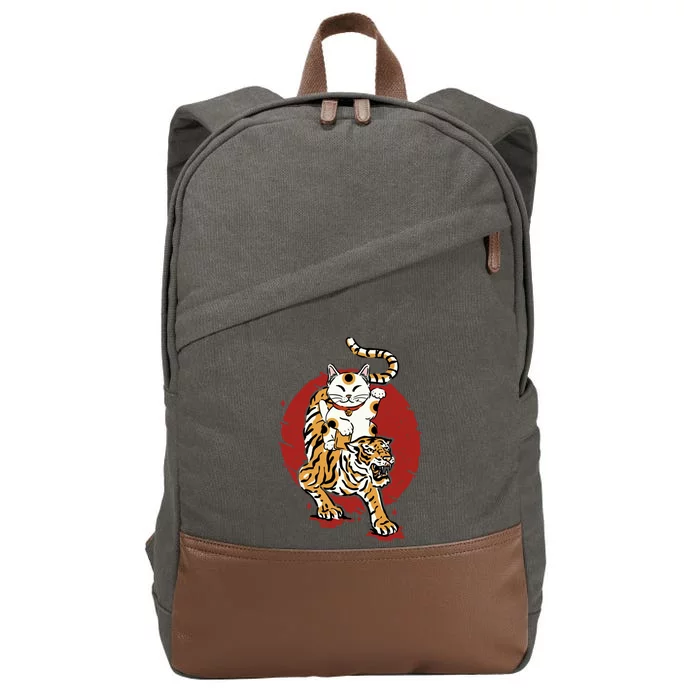 Japanese Tiger Maneki Neko Lucky Cat Japanese Traditional Cotton Canvas Backpack