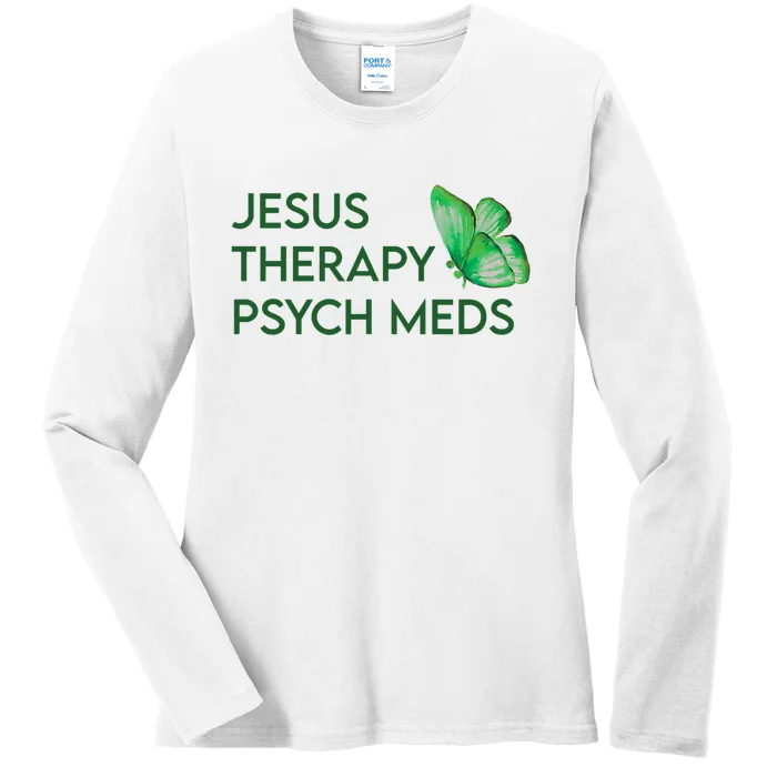 Jesus Therapy Psych Meds Mental Health Awareness Semicolon Ladies Long Sleeve Shirt