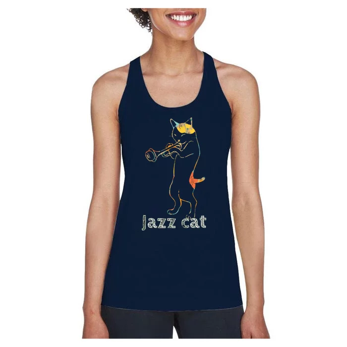 Jazz Trumpet Playing Kitty Cat Cool Jazz Cat Tee Women's Racerback Tank