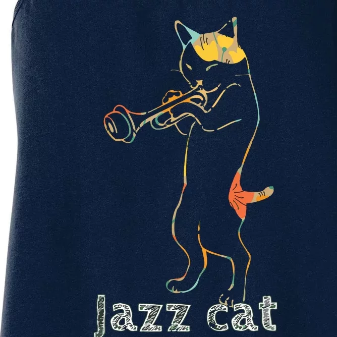 Jazz Trumpet Playing Kitty Cat Cool Jazz Cat Tee Women's Racerback Tank