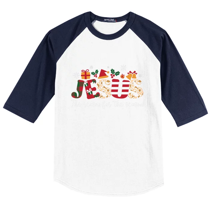 Jesus The Reason For The Season Funny Santa Hat Xmas Gift Baseball Sleeve Shirt