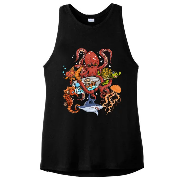 Jellyfish Turtle Seahorse Shark Octopus Ocean Animal Ladies Tri-Blend Wicking Tank