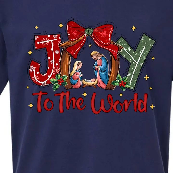 Joy To The World Christmas Christian Nativity Scene Sueded Cloud Jersey T-Shirt