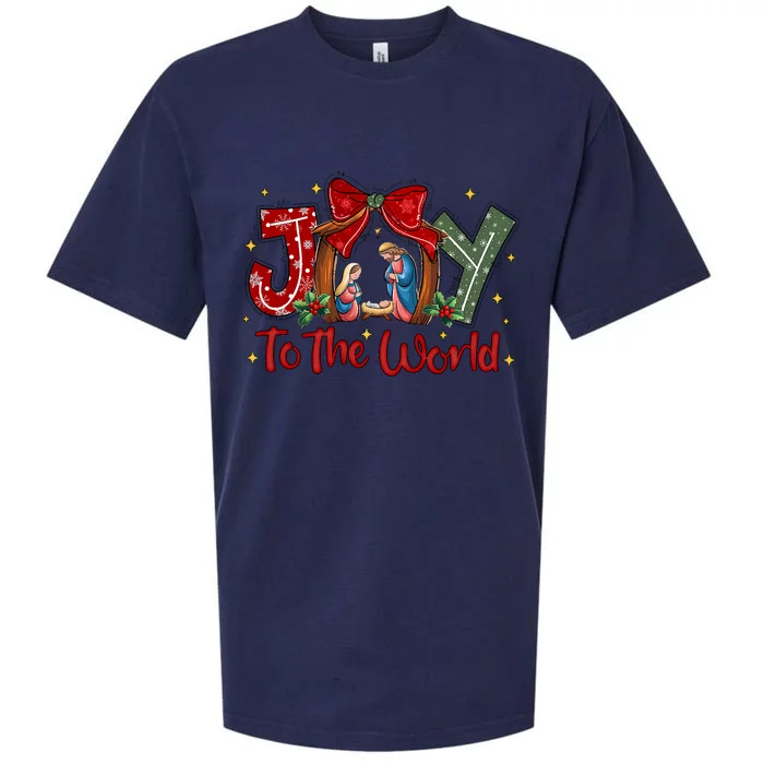 Joy To The World Christmas Christian Nativity Scene Sueded Cloud Jersey T-Shirt