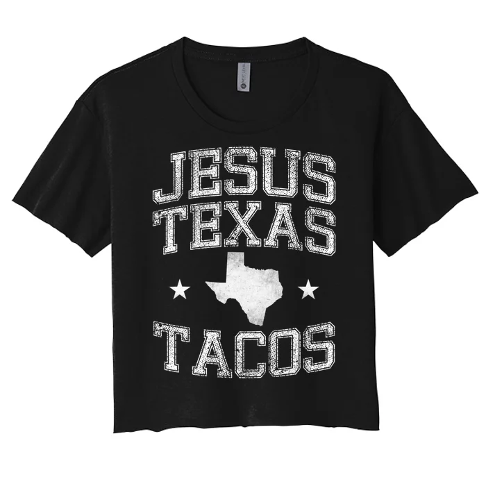 Jesus Texas Tacos Flag State Us Vintage Longhorn Texas Retro Women's Crop Top Tee