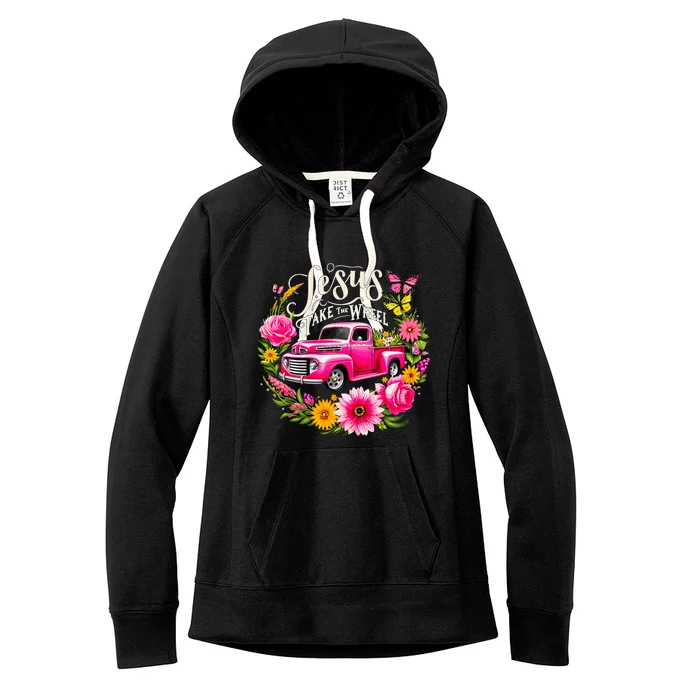 Jesus Take The Wheel Floral Farm Truck Women's Fleece Hoodie