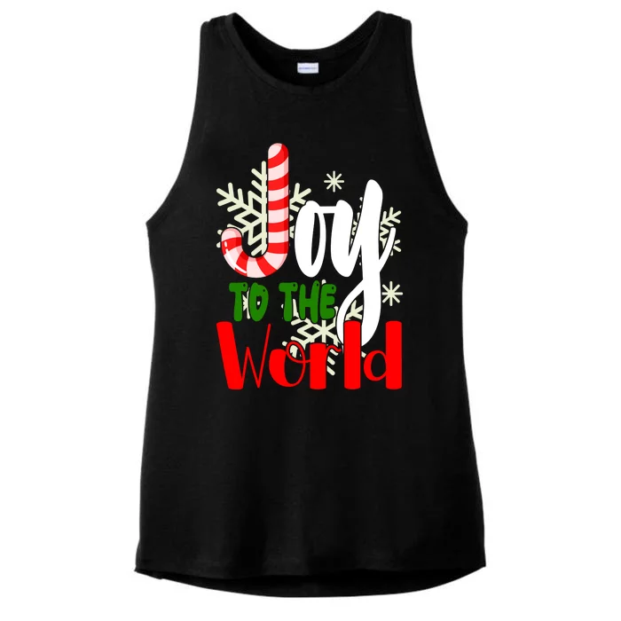 Joy To The World Christmas Festive Ladies Tri-Blend Wicking Tank