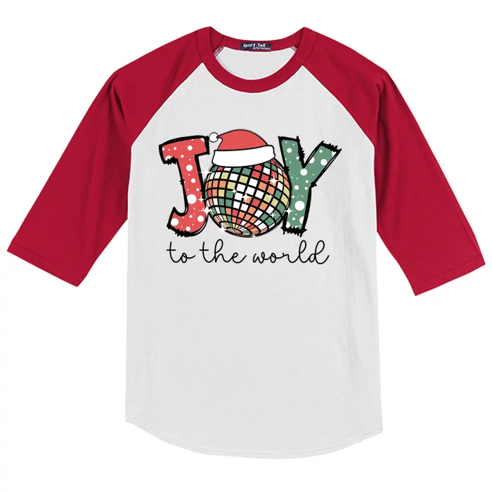 Joy To The World Disco Christmas Holiday Kids Colorblock Raglan Jersey