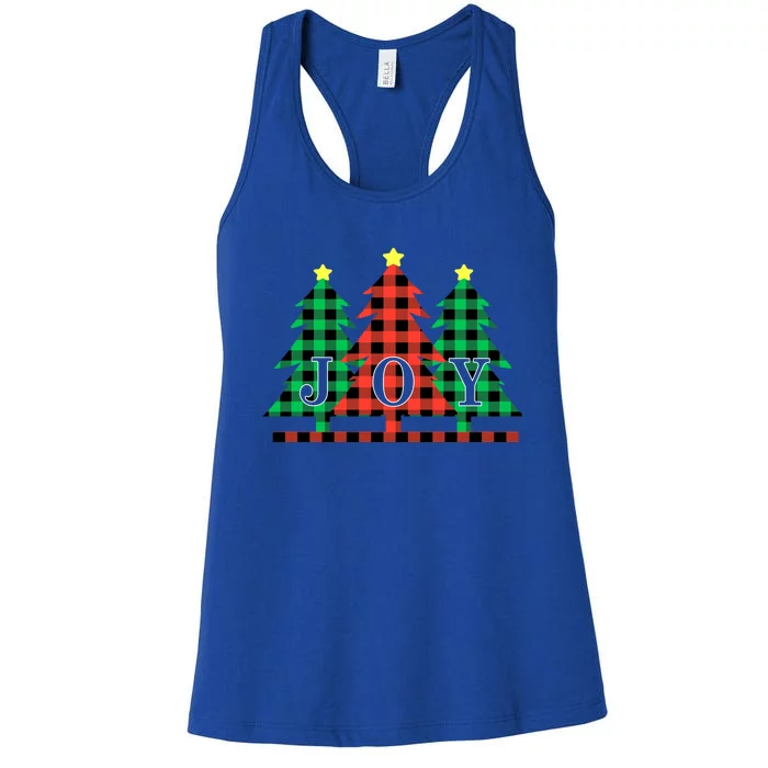 Joy To The World Plaid Christmas Trees Gift Women's Racerback Tank