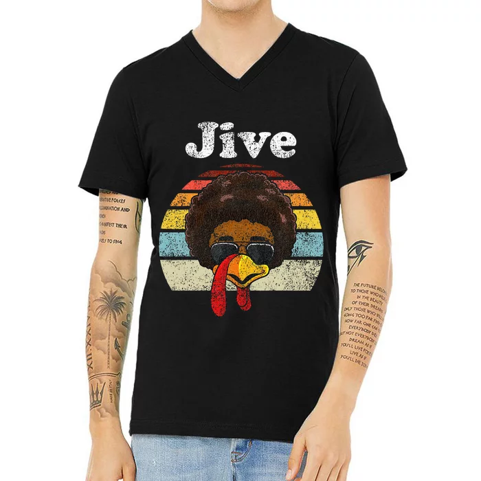 Jive Thanksgiving Turkey Day Funny Face Vintage Retro Style V-Neck T-Shirt