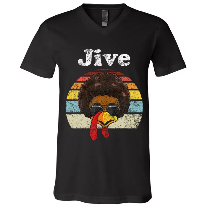 Jive Thanksgiving Turkey Day Funny Face Vintage Retro Style V-Neck T-Shirt