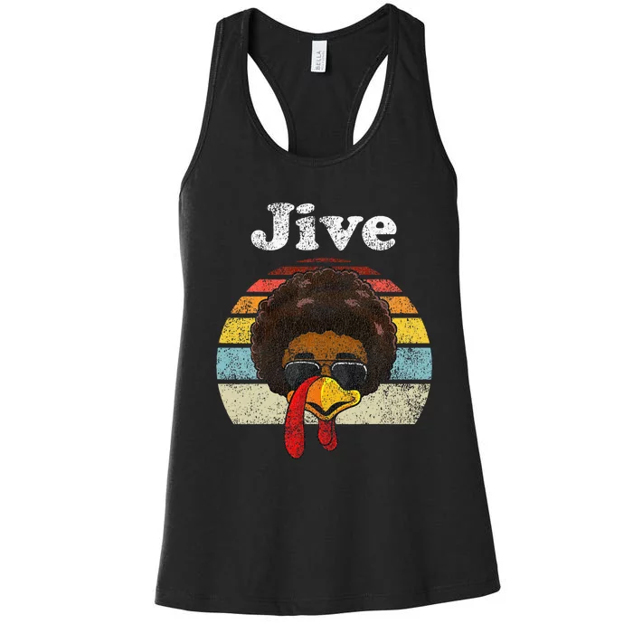 Jive Thanksgiving Turkey Day Funny Face Vintage Retro Style Women's Racerback Tank