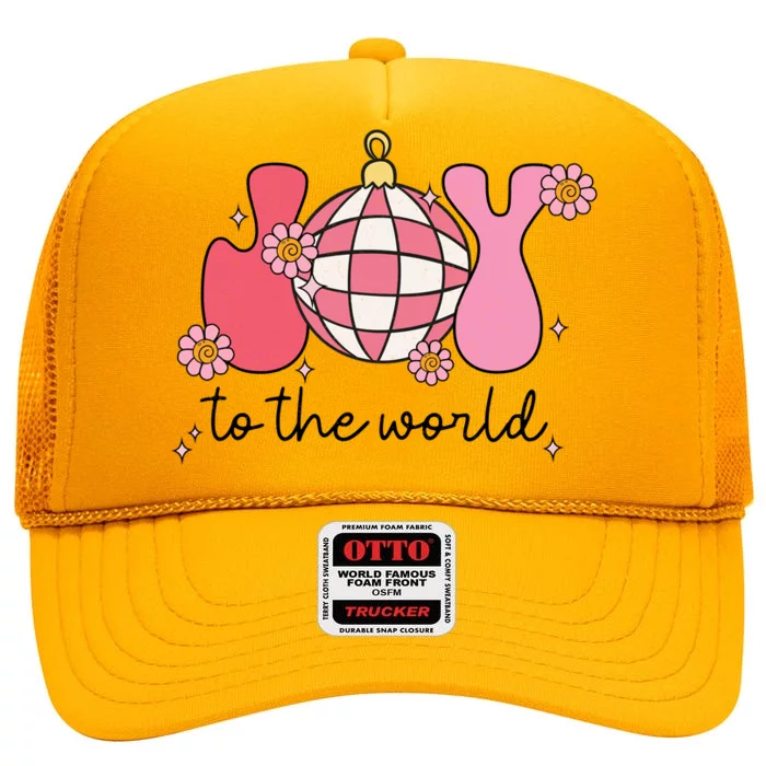 Joy To The World Cute Disco Holiday High Crown Mesh Trucker Hat