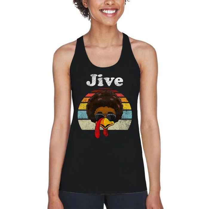 Jive Thanksgiving Turkey Day Funny Face Vintage Retro Style Women's Racerback Tank