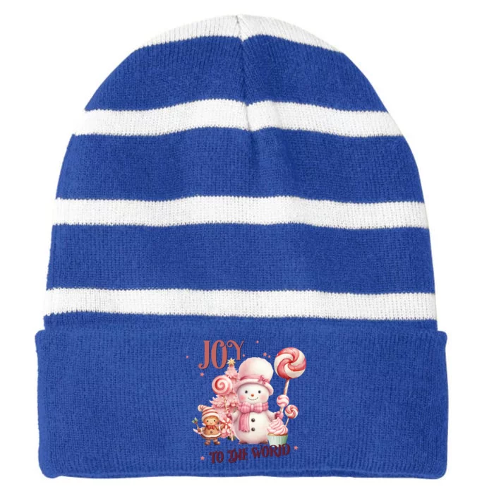 Joy To The World Snowflakes Christmas Xmas Holiday Gift Striped Beanie with Solid Band