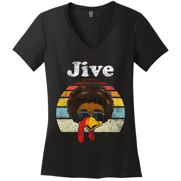 Jive Thanksgiving Turkey Day Funny Face Vintage Retro Style Women's V-Neck T-Shirt