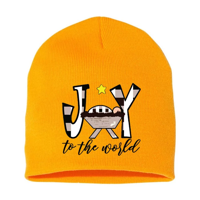 Joy To The World Baby Jesus In The Manger Christmas Design Short Acrylic Beanie