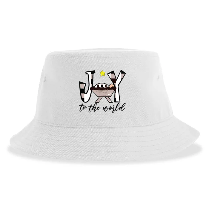 Joy To The World Baby Jesus In The Manger Christmas Design Sustainable Bucket Hat