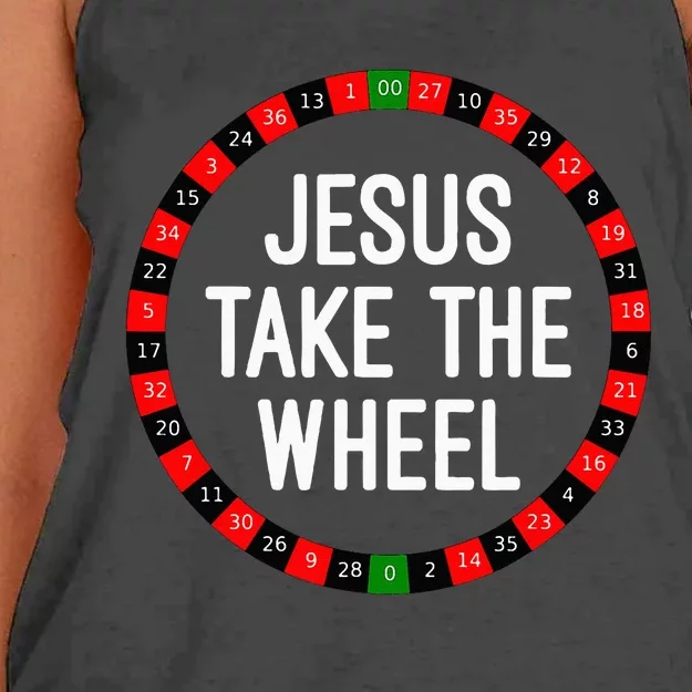 Jesus Take The Wheel Roulette Wheel Gambling Women's Knotted Racerback Tank