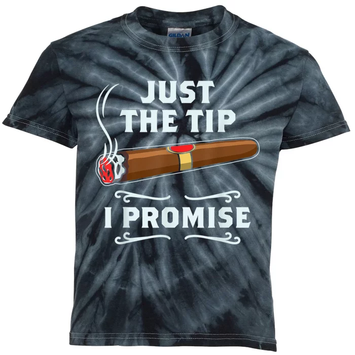 Just The Tip Cigar Smoker Funny Cigar Smoking Kids Tie-Dye T-Shirt