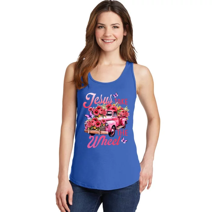 Jesus Take The A Wheel Truck God Believer Flower Christ Ladies Essential Tank