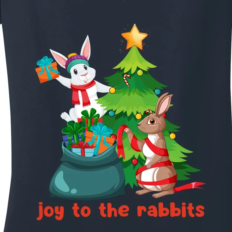 Joy To The Rabbits Funny Christmas Rabbits Women's V-Neck T-Shirt