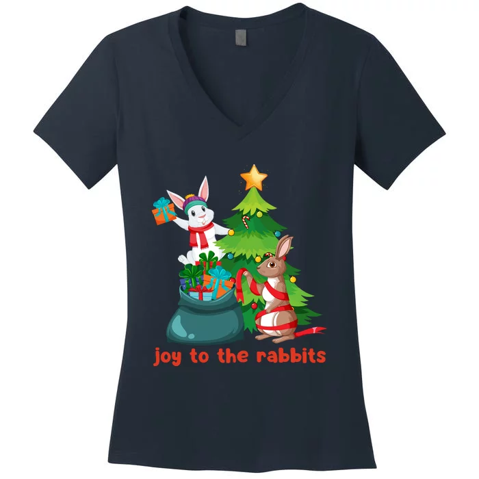 Joy To The Rabbits Funny Christmas Rabbits Women's V-Neck T-Shirt