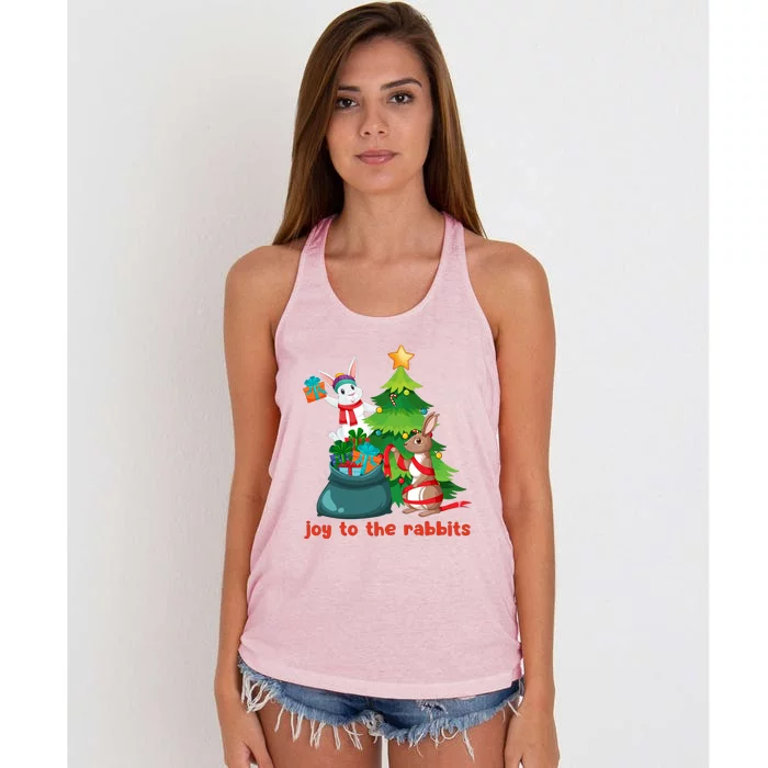 Joy To The Rabbits Funny Christmas Rabbits Women's Knotted Racerback Tank