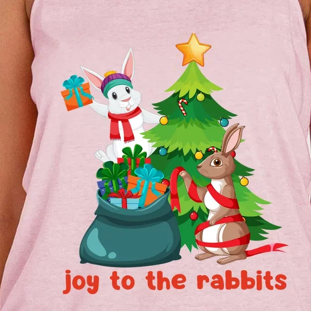 Joy To The Rabbits Funny Christmas Rabbits Women's Knotted Racerback Tank