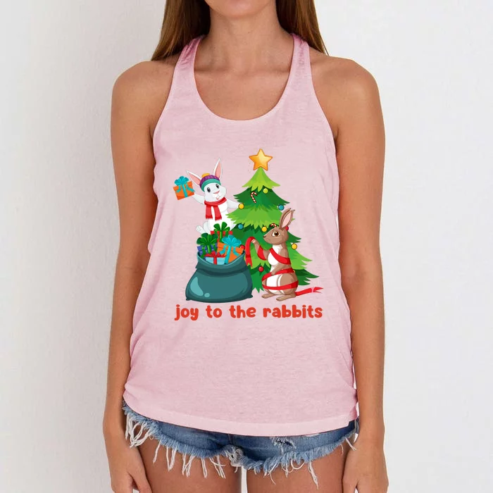 Joy To The Rabbits Funny Christmas Rabbits Women's Knotted Racerback Tank