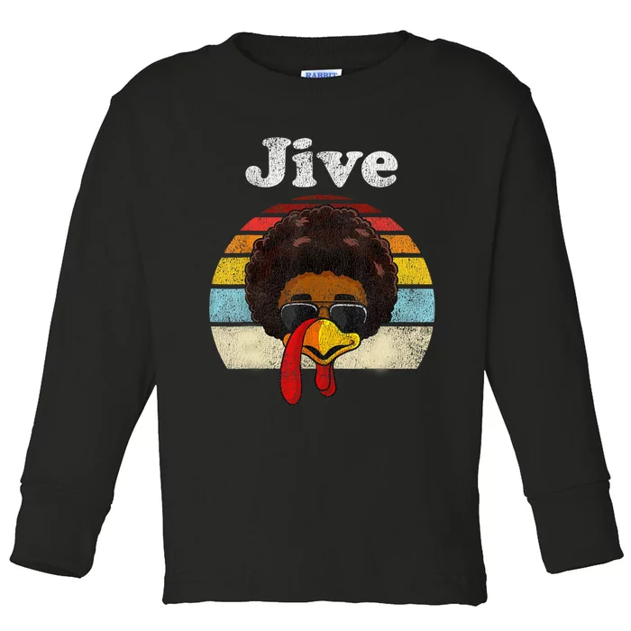 Jive Thanksgiving Turkey Day Funny Face Vintage Retro Style Toddler Long Sleeve Shirt