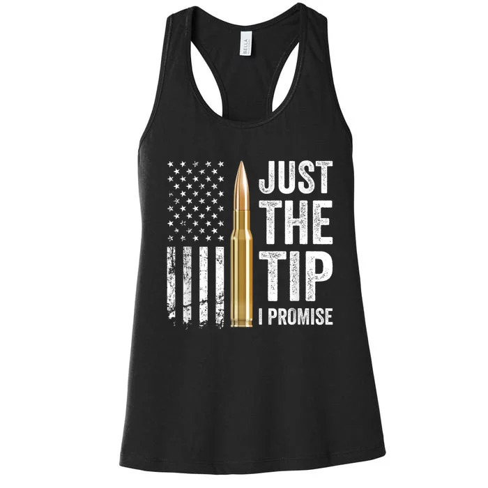 Just The Tip I Promise Funny Gun Owner Pro Guns USA Flag Women's Racerback Tank