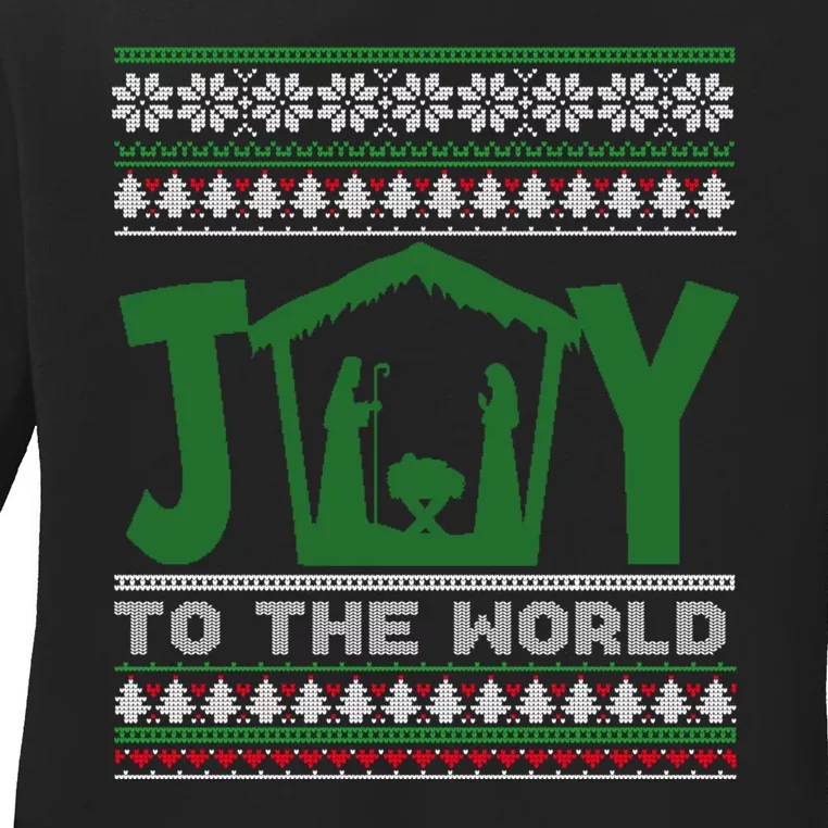 Joy To The World Nativity Christian Jesus Ugly Christmas Ladies Long Sleeve Shirt