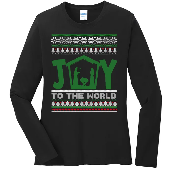 Joy To The World Nativity Christian Jesus Ugly Christmas Ladies Long Sleeve Shirt