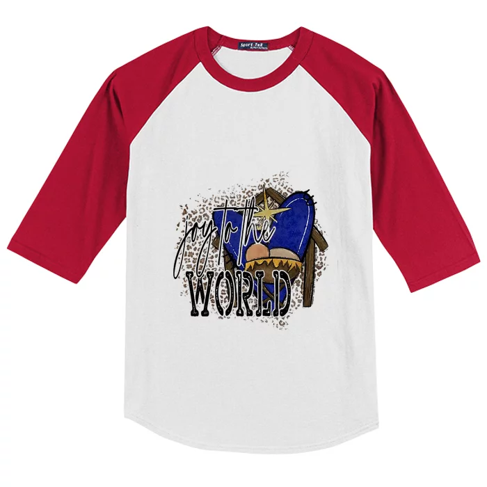 Joy To The World Baby Jesus Christmas Leopard Kids Colorblock Raglan Jersey