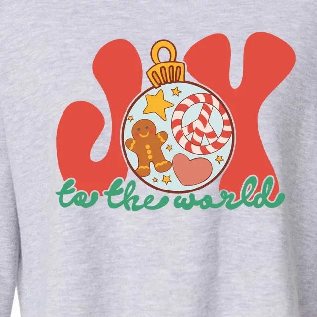 Joy To The Word Bauble Gingerbread Retro Christmas Xmas Cute Gift Cropped Pullover Crew