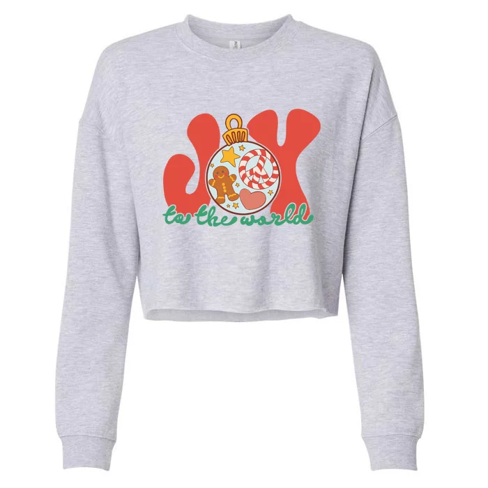 Joy To The Word Bauble Gingerbread Retro Christmas Xmas Cute Gift Cropped Pullover Crew