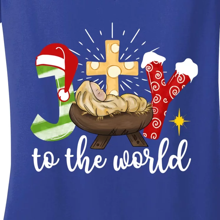 Joy To The World Jesus Christmas Pajama Xmas Holiday Cute Gift Women's V-Neck T-Shirt