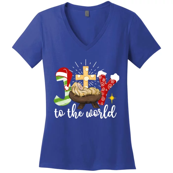 Joy To The World Jesus Christmas Pajama Xmas Holiday Cute Gift Women's V-Neck T-Shirt