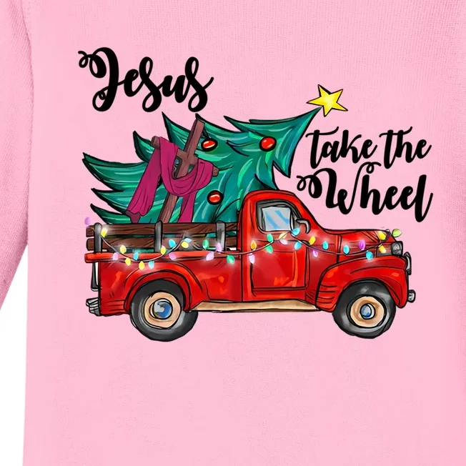 Jesus Take The Wheel Red Truck Christmas Tree Christian Xmas Gift Baby Long Sleeve Bodysuit