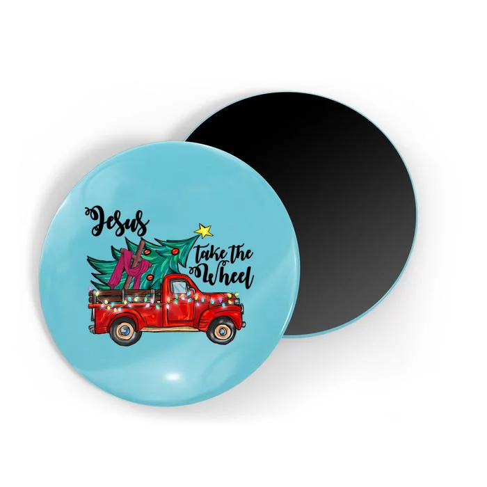 Jesus Take The Wheel Red Truck Christmas Tree Christian Xmas Gift Magnet