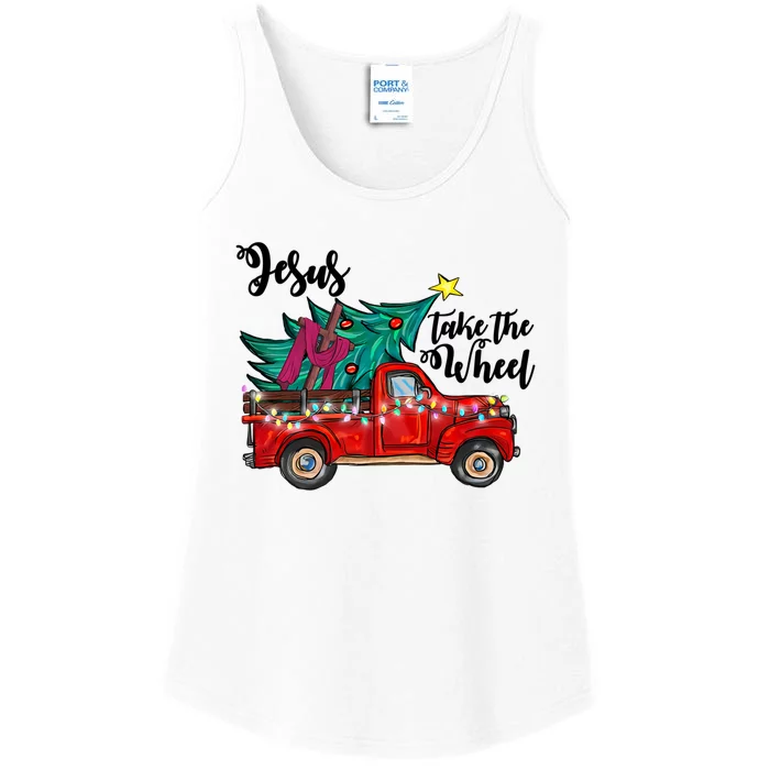 Jesus Take The Wheel Red Truck Christmas Tree Christian Xmas Gift Ladies Essential Tank