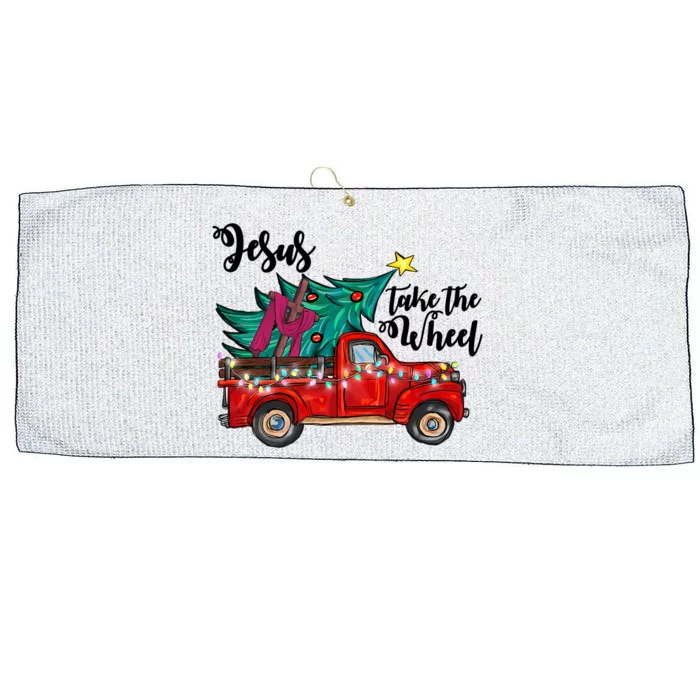 Jesus Take The Wheel Red Truck Christmas Tree Christian Xmas Gift Large Microfiber Waffle Golf Towel