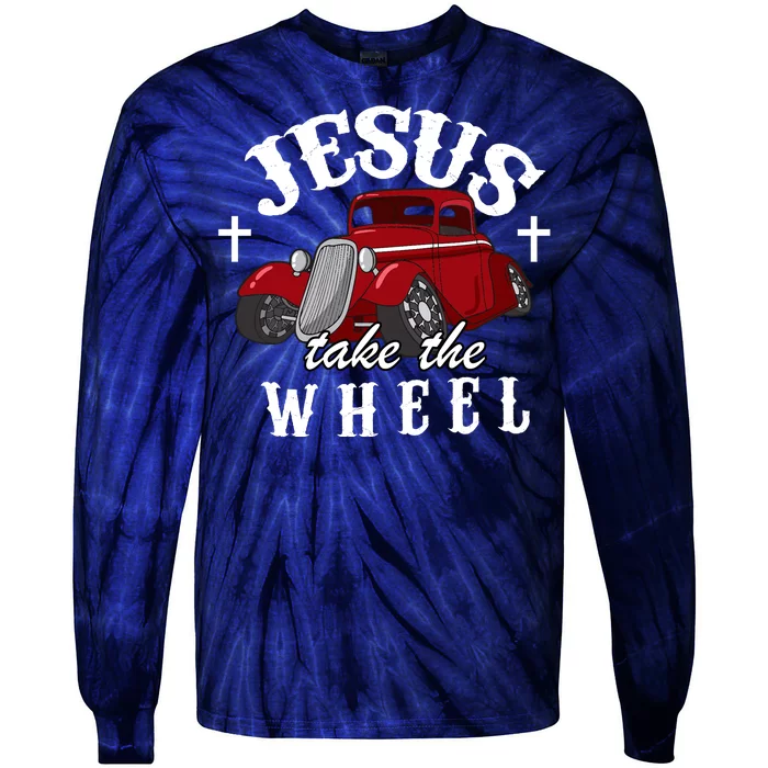 Jesus Take The Wheel Vintage Car Tie-Dye Long Sleeve Shirt