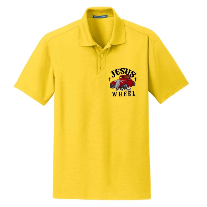 Jesus Take The Wheel Vintage Car Dry Zone Grid Performance Polo