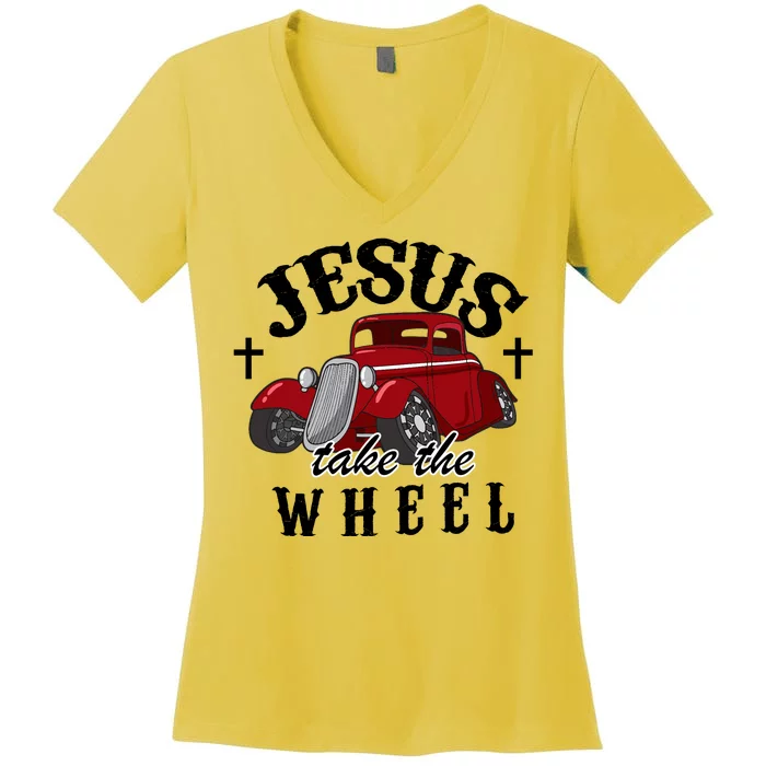 Jesus Take The Wheel Vintage Car Women's V-Neck T-Shirt